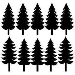 Obraz premium Silhouette of Christmas Trees in a Forest Pattern on White Background