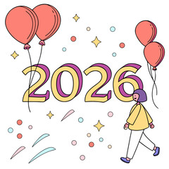 Festive balloons and person celebrating new year celebration 2026