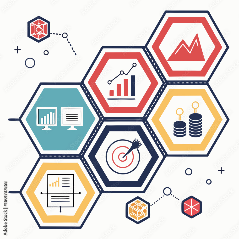 Aufkleber geometric data visualization with financial and business icons infographic hexagonal