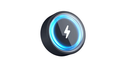 Illuminated Round Button With Energy Symbol Is Isolated