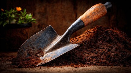 Rustic Garden Trowel and Rich Soil