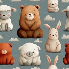 Adorable animal illustrations featuring bears rabbits and sheep cute patterns digital art playful environment whimsical style