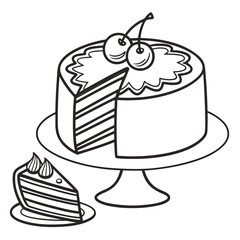 Layered cake with cherries and slice on stand dessert