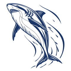 Majestic blue shark breaching water with dynamic splashes jumping