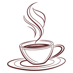 Minimalist illustration of a steaming coffee cup with saucer hot beverage