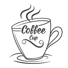 Minimalistic coffee cup with steam and text beverage hot drink