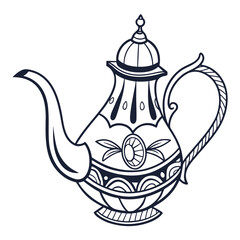 Ornate dark blue teapot with decorative elements beverage drink