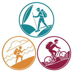 Outdoor activity icons hiking cycling water sports outdoor recreation adventure