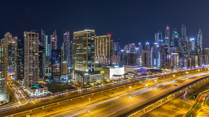Fototapeta premium Fantastic rooftop skyline of Dubai marina timelapse.