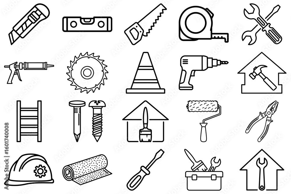 Poster assortment of construction instruments: an array of tools from saws and levels to hammers and drills