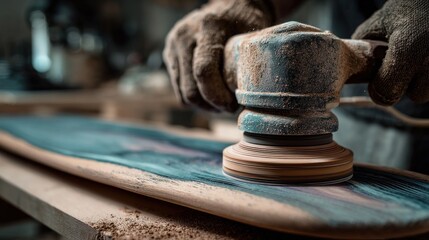Craftsman Polishing a Wooden Board