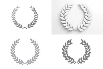 Four stylized olive branch wreaths, depicted in various textures, on white