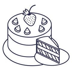 Round cake with strawberry and slice dessert celebration