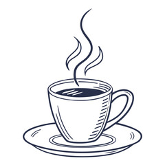 Steaming coffee cup and saucer sketch beverage