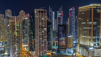 Obraz premium Fantastic rooftop skyline of Dubai marina timelapse.