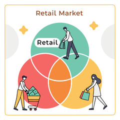 Venn diagram infographic retail market people shopping vector