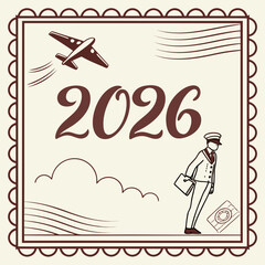 Vintage airplane pilot travel postcard design vector