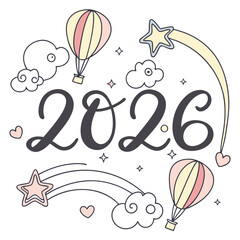 Whimsical Year Celebration with Hot Air Balloons and Stars 2026
