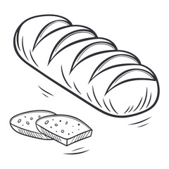 Whole loaf bread with sliced pieces bakery food