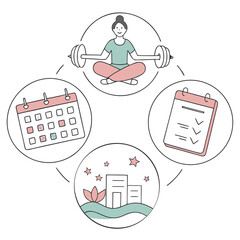 Woman lifting weights with calendar and checklist fitness wellness