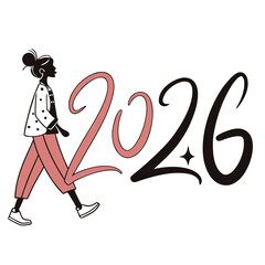 Woman walking towards future year twenty six vector