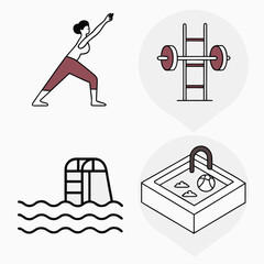Woman yoga exercise weightlifting pool slide swimming pool basketball fitness