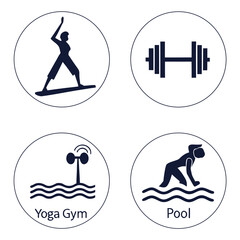 Yoga Dumbbell Windmill Surfer Pool Icons weightlifting