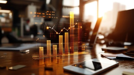 Digital Financial Graphs and Charts in Modern Office Setting