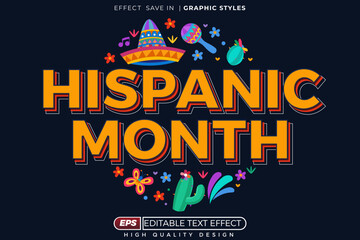 Editable 3d seasonal text effect hispanic month with decorative element for euphoria party