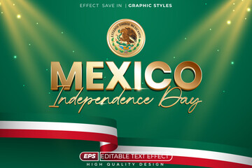 Editable 3d text effect mexico independence day for elegance poster design. with flag and national logo emblem