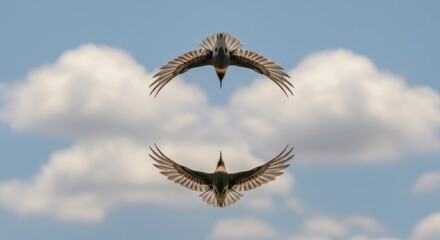 Birds in flight, mirrored