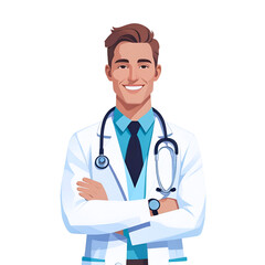 Fototapeta premium Confident male doctor in medical uniform with stethoscope