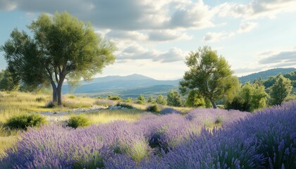 Lavender purple flower blooming on gardening meadow farm