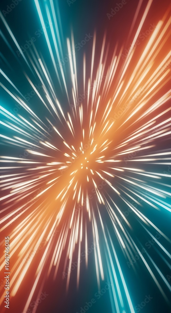 Poster abstract cosmic explosion with blue and orange rays creating a dynamic and vibrant effect