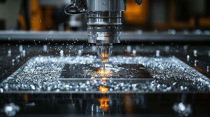 Close-up view of a metal cutting machine in action.