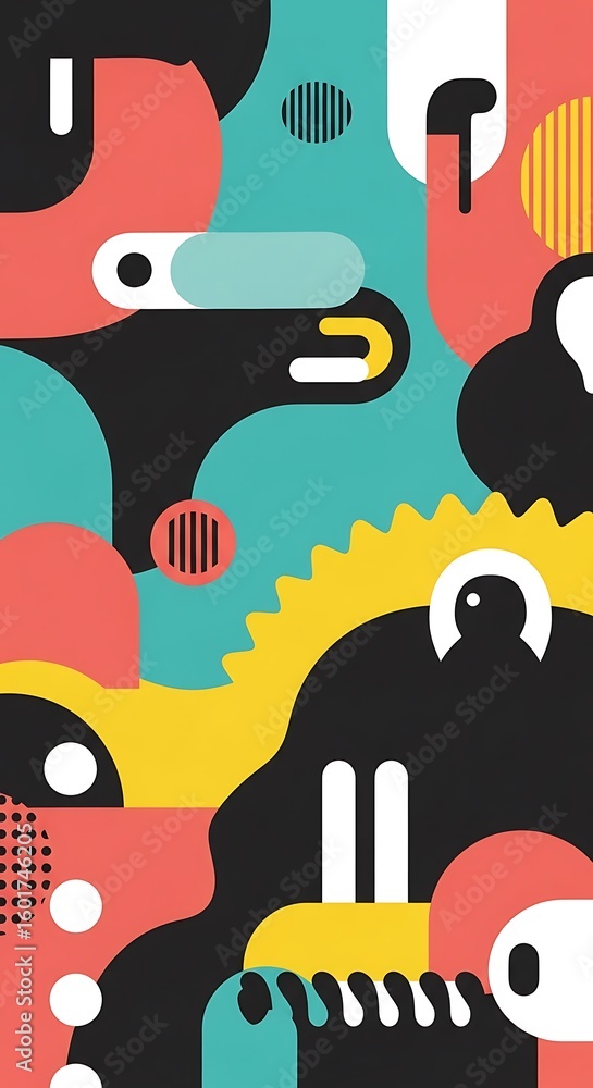 Poster abstract geometric composition with vibrant colors and playful shapes pattern design