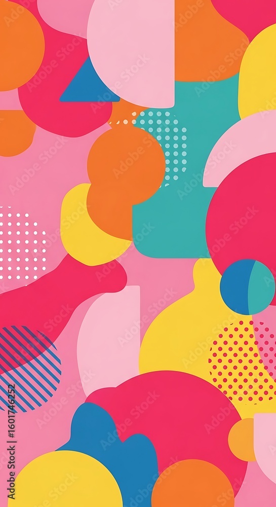 Poster abstract geometric shapes in vibrant colors create a modern and playful design composition