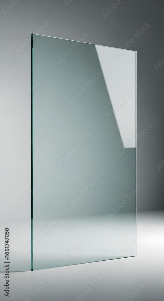 Poster rectangular sheet of polished glass casting reflections on a gradient backdrop