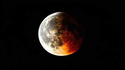 A partially eclipsed moon displays a striking red hue, partially obscured by the Earth's shadow, creating a dramatic and ethereal celestial event.