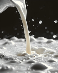 Milk pouring into a bowl, creating splashes and foam.