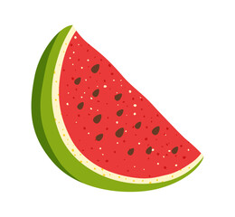 Watermelon vector simple trendy illustration. Slice of watermelon childlike hand drawn juicy cute fruit or berry. Sign graphic stylized watermelon art for kids, sticker, card, poster, cover