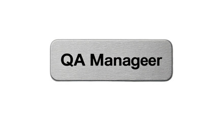 Rectangular metallic badge with text