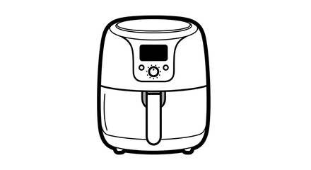Outlined illustration of a modern air fryer with controls.