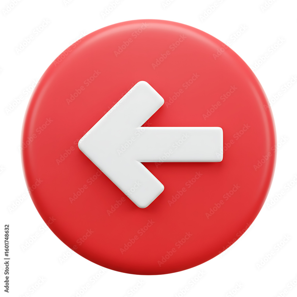 Aufkleber red circle with white arrow pointing left on transparent background