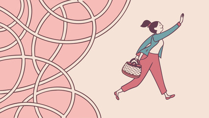 Woman Running Joyfully while Holding a Phone and Carrying a Basket in