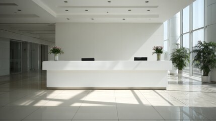 Modern, minimalist office reception area