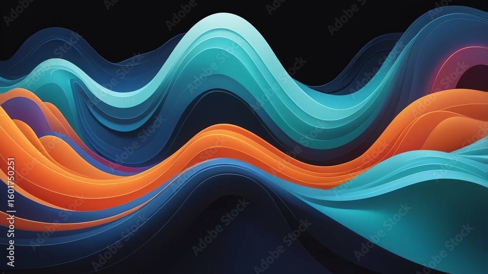 Poster abstract wave background with dynamic teal and orange flowing shapes