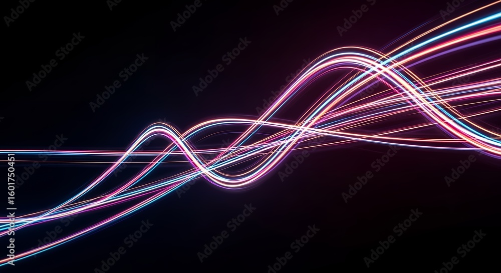Aufkleber abstract neon light trails on dark background create a sense of motion, concept for modern technolog