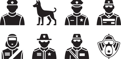 Collection of Military and Law Enforcement Silhouettes on a Checkered Transparent Backdrop