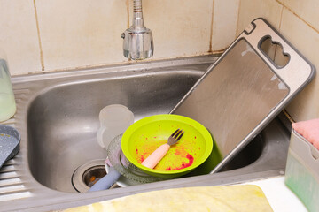dirty dishes in the sink
